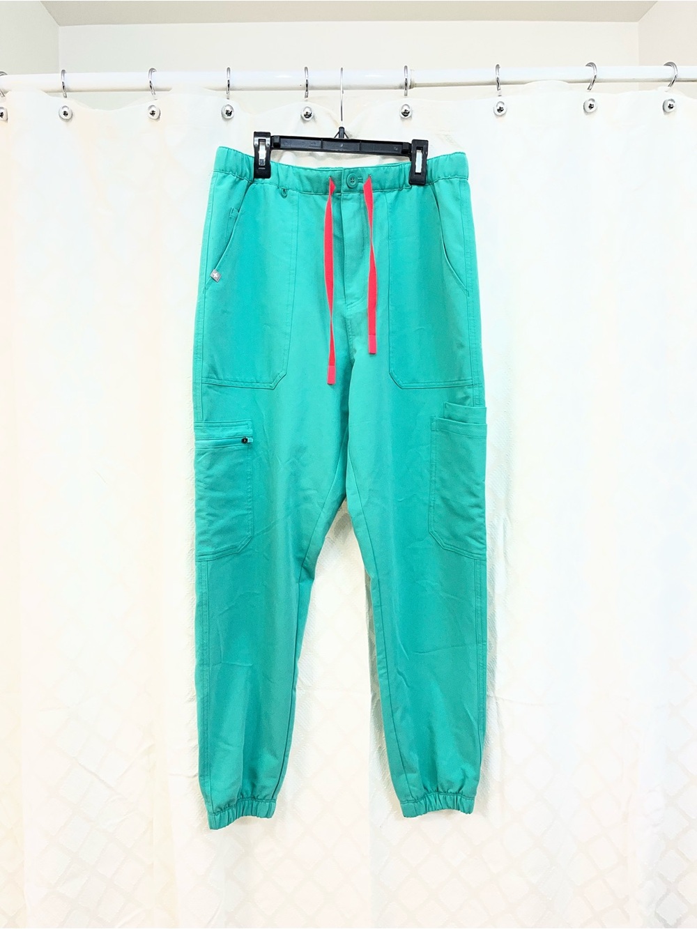 Figs Teal Cargo Joggers with Coral Drawcord